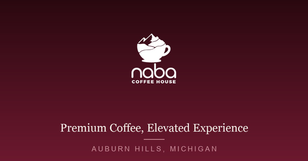 Naba Coffee House brand card with logo and Auburn Hills, Michigan
